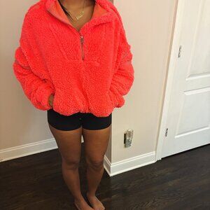 Free People FP Movement Nantucket Sherpa Fleece Pullover Sweatshirt Watermelon